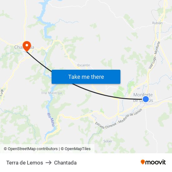 Terra de Lemos to Chantada map