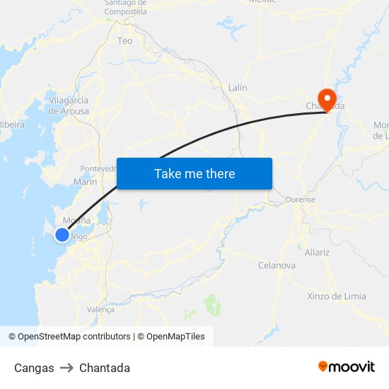 Cangas to Chantada map