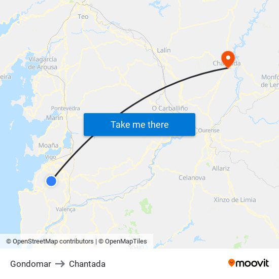 Gondomar to Chantada map