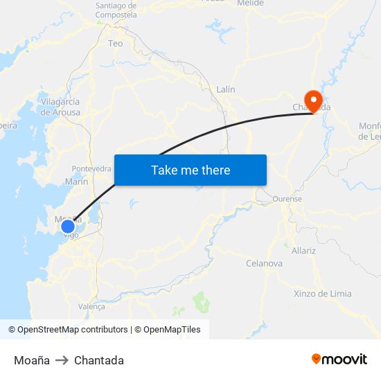 Moaña to Chantada map