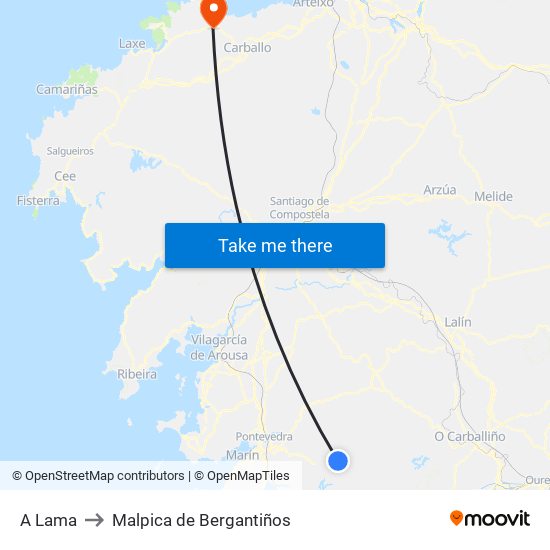 A Lama to Malpica de Bergantiños map