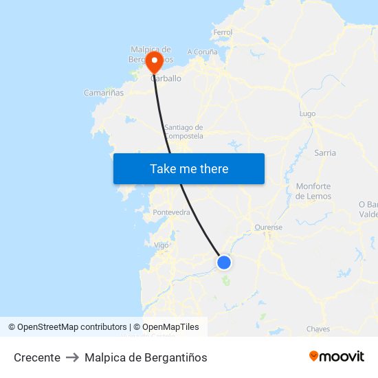 Crecente to Malpica de Bergantiños map