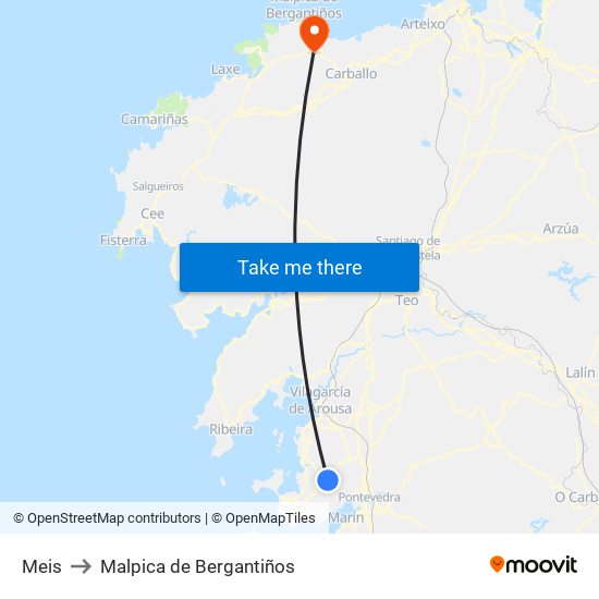 Meis to Malpica de Bergantiños map