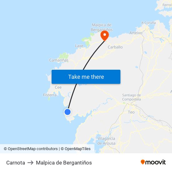 Carnota to Malpica de Bergantiños map