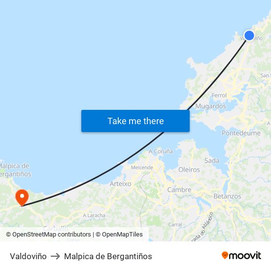 Valdoviño to Malpica de Bergantiños map