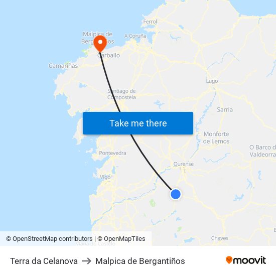 Terra da Celanova to Malpica de Bergantiños map