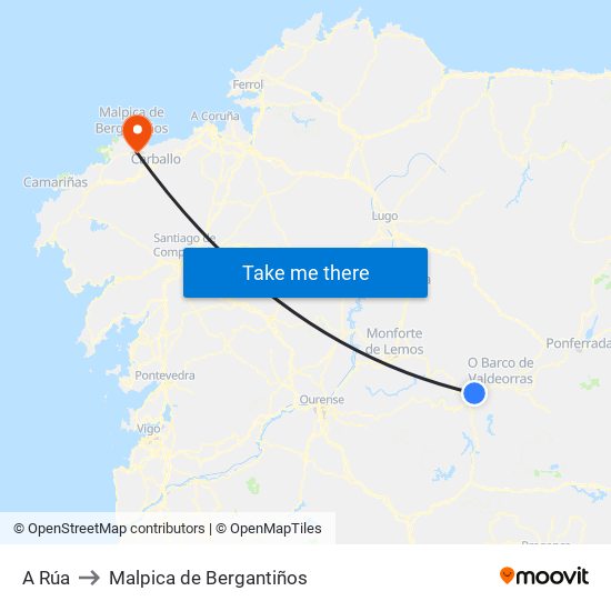 A Rúa to Malpica de Bergantiños map