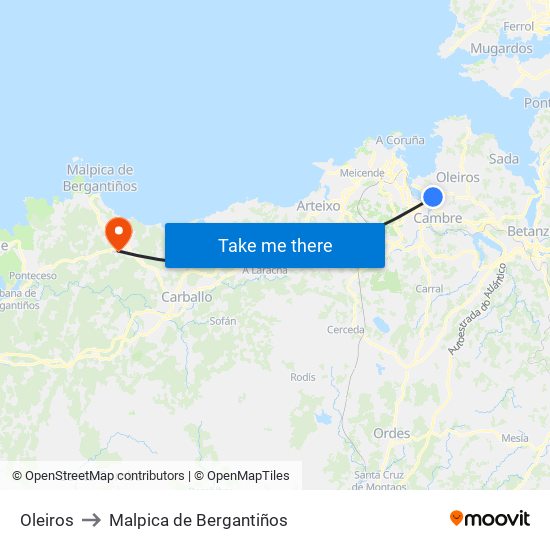 Oleiros to Malpica de Bergantiños map