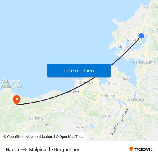 Narón to Malpica de Bergantiños map