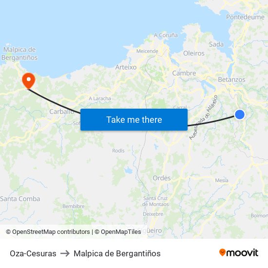 Oza-Cesuras to Malpica de Bergantiños map