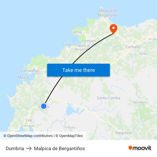 Dumbría to Malpica de Bergantiños map