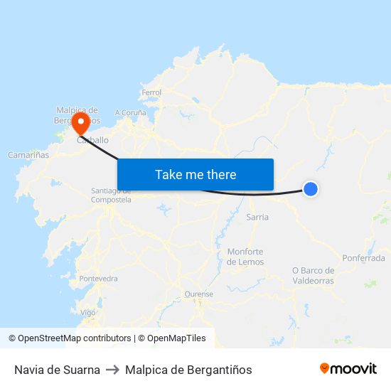 Navia de Suarna to Malpica de Bergantiños map