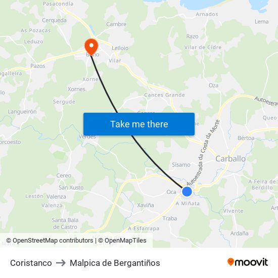 Coristanco to Malpica de Bergantiños map