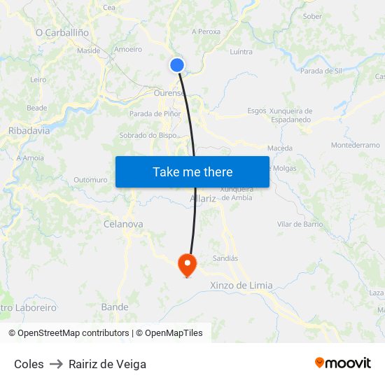 Coles to Rairiz de Veiga map