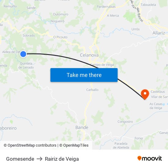 Gomesende to Rairiz de Veiga map