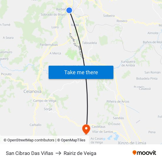 San Cibrao Das Viñas to Rairiz de Veiga map