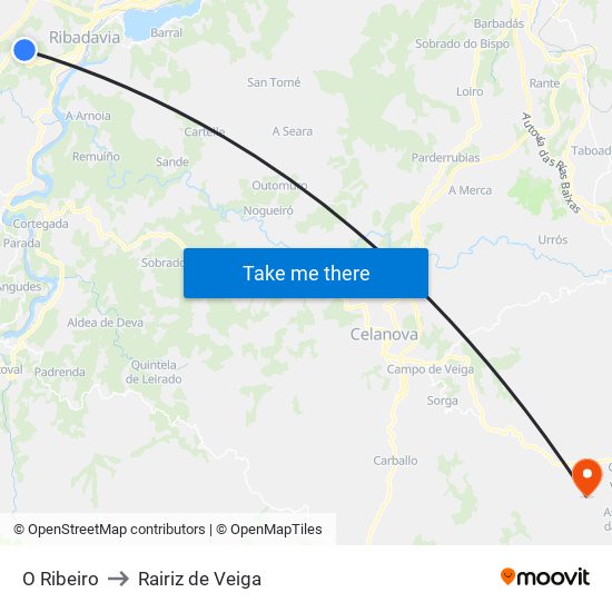 O Ribeiro to Rairiz de Veiga map