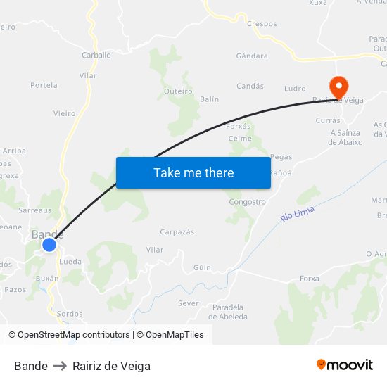 Bande to Rairiz de Veiga map