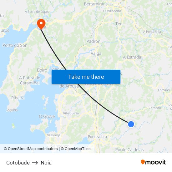 Cotobade to Noia map