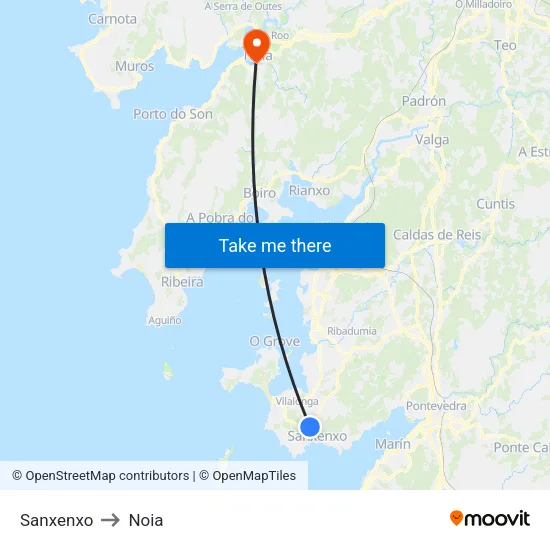 Sanxenxo to Noia map