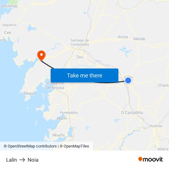 Lalín to Noia map