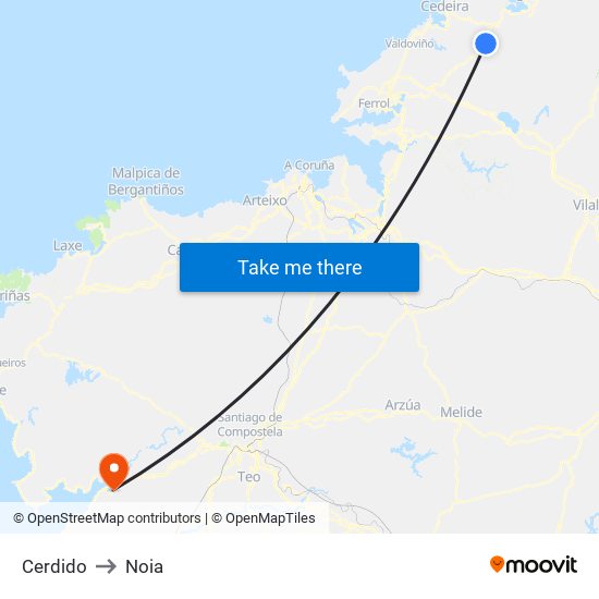Cerdido to Noia map