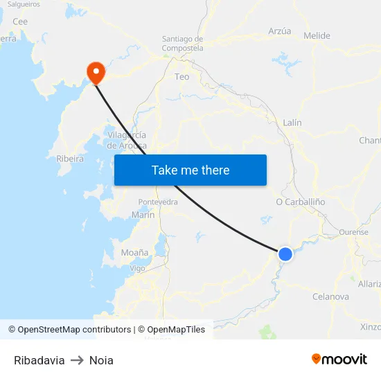 Ribadavia to Noia map
