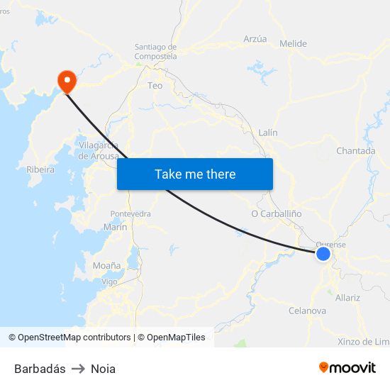 Barbadás to Noia map