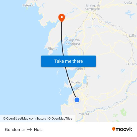 Gondomar to Noia map