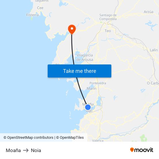 Moaña to Noia map