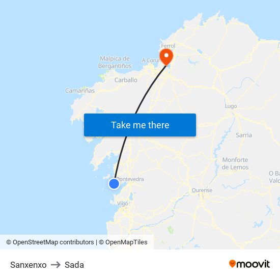 Sanxenxo to Sada map