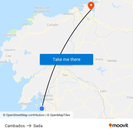 Cambados to Sada map