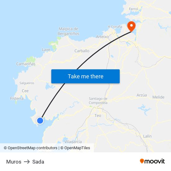 Muros to Sada map