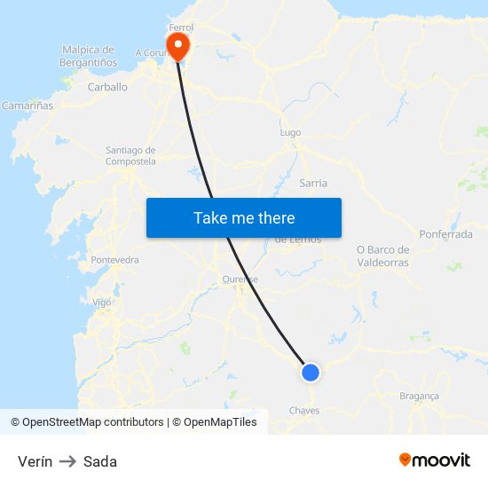 Verín to Sada map