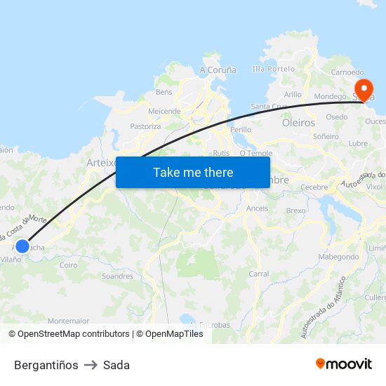 Bergantiños to Sada map