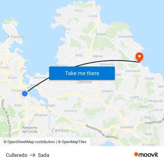 Culleredo to Sada map