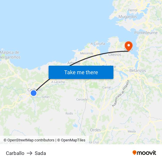 Carballo to Sada map