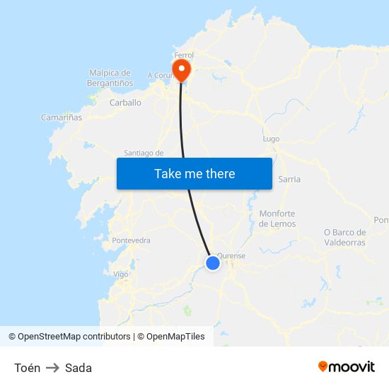 Toén to Sada map