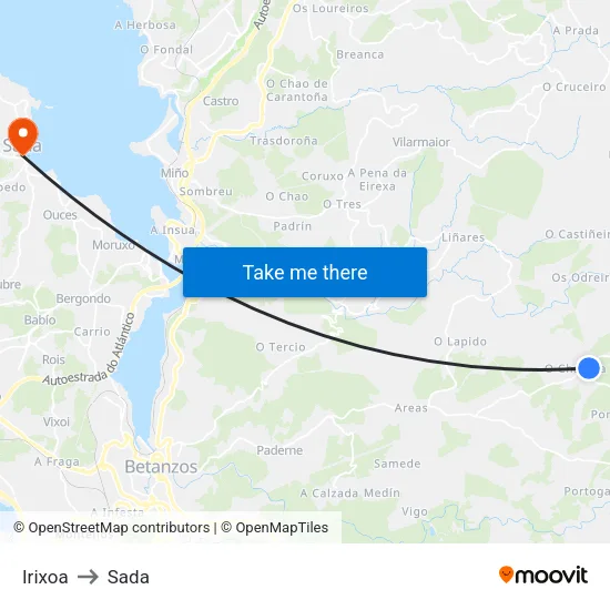 Irixoa to Sada map