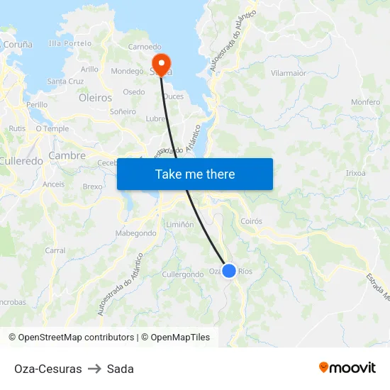 Oza-Cesuras to Sada map