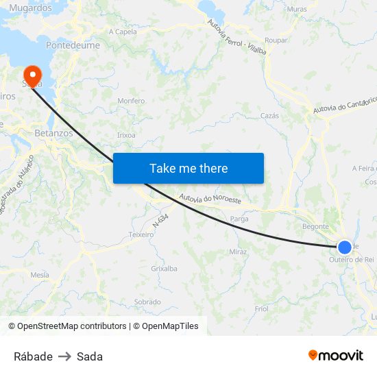 Rábade to Sada map