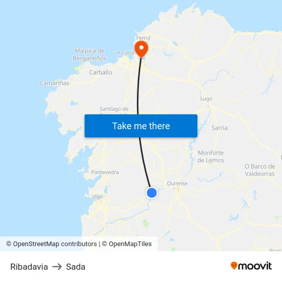 Ribadavia to Sada map