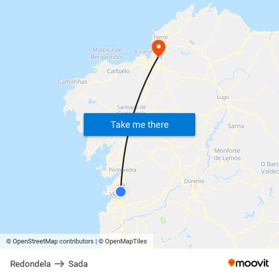 Redondela to Sada map