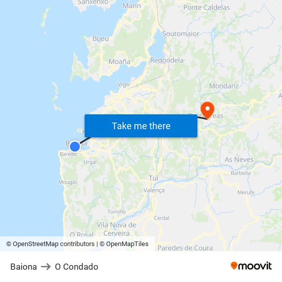 Baiona to O Condado map