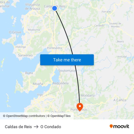 Caldas de Reis to O Condado map