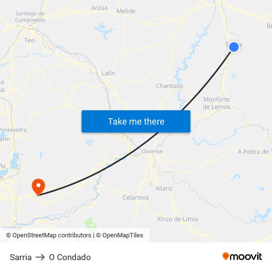 Sarria to O Condado map