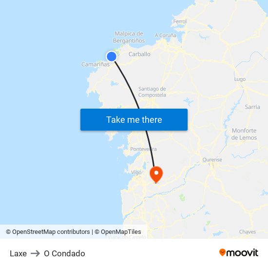 Laxe to O Condado map