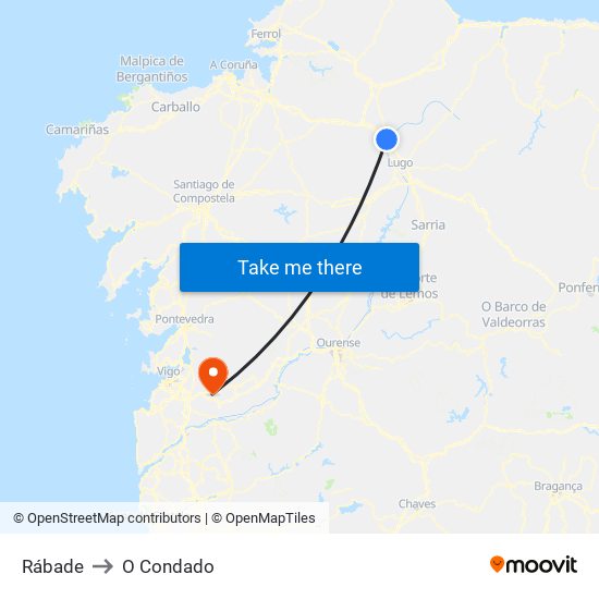 Rábade to O Condado map