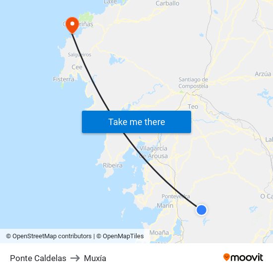 Ponte Caldelas to Muxía map