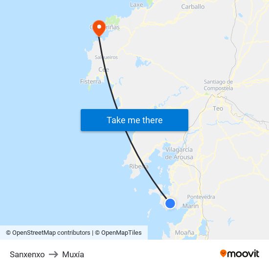 Sanxenxo to Muxía map